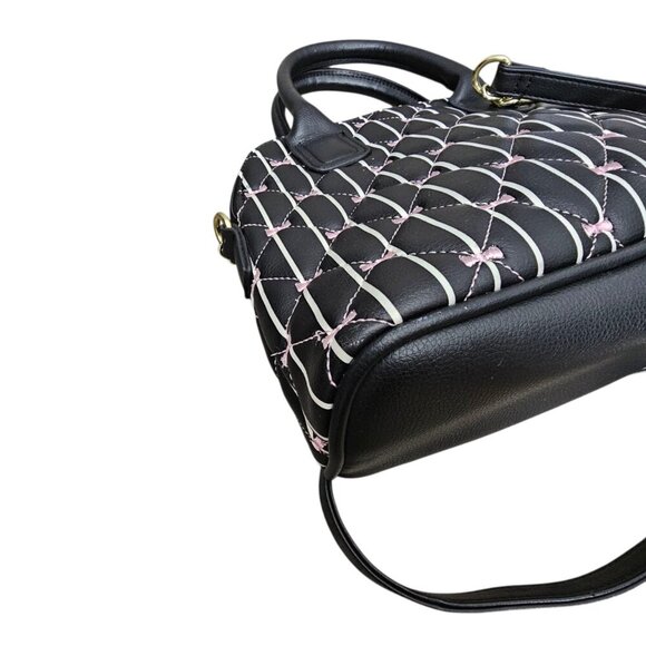 Betsey Johnson Quilted Embroidered Bows Dome Black and Pink Crossbody Bag - Picture 9 of 10